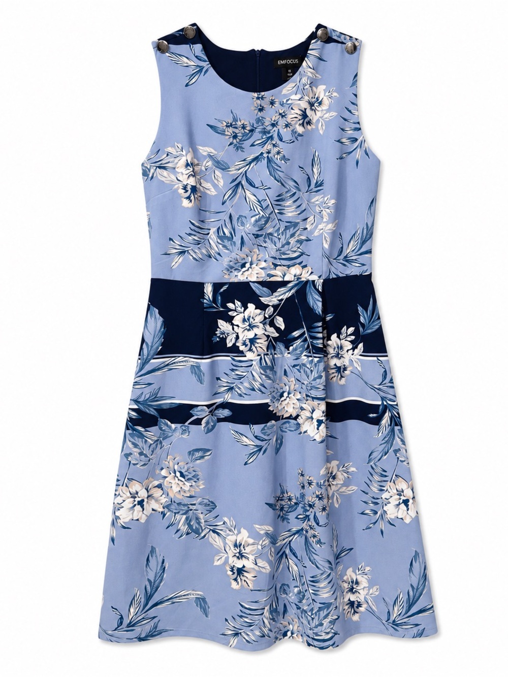 Enfocus Studio Blue Floral Dress Women’s 14 Sleeveless A-Line Fit & Flare Midi